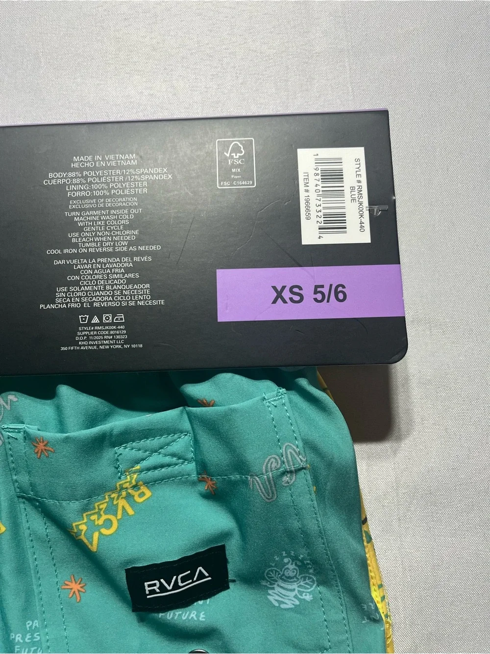 RVCA Boys XSmall (5/6) Yellow/Green Tropical Print Swim Trunk Shorts 2 Pack